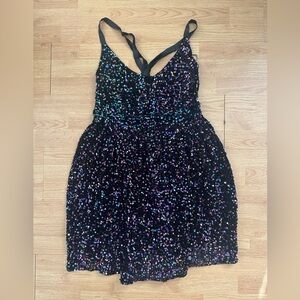 ARULA Black and Purple Sequin Mini Dress